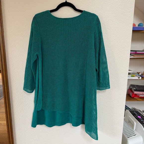 Eileen Fisher Linen Mesh Asymmetrical Tunic in Teal Green Size M - Picture 4 of 4